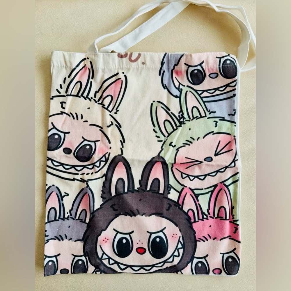 The Monsters Labubu Student Canvas Bag Large Capacity Shoulder Bag 16”x14” NEW